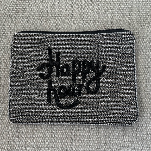 NWOT Boohoo  Emma Beaded “Happy Hour” Slogan Clutch Bag. - Picture 1 of 3
